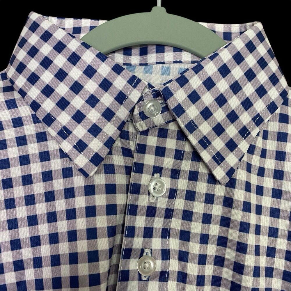 Collars & Co Polo Shirt Mens Small Purple Gingham Check Office Dress Collar NEW